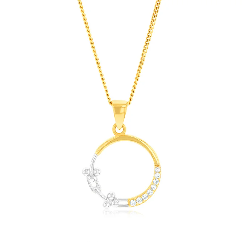 9ct Yellow And White Gold Two Tone Diamond Cut Circle Of Life Pendant