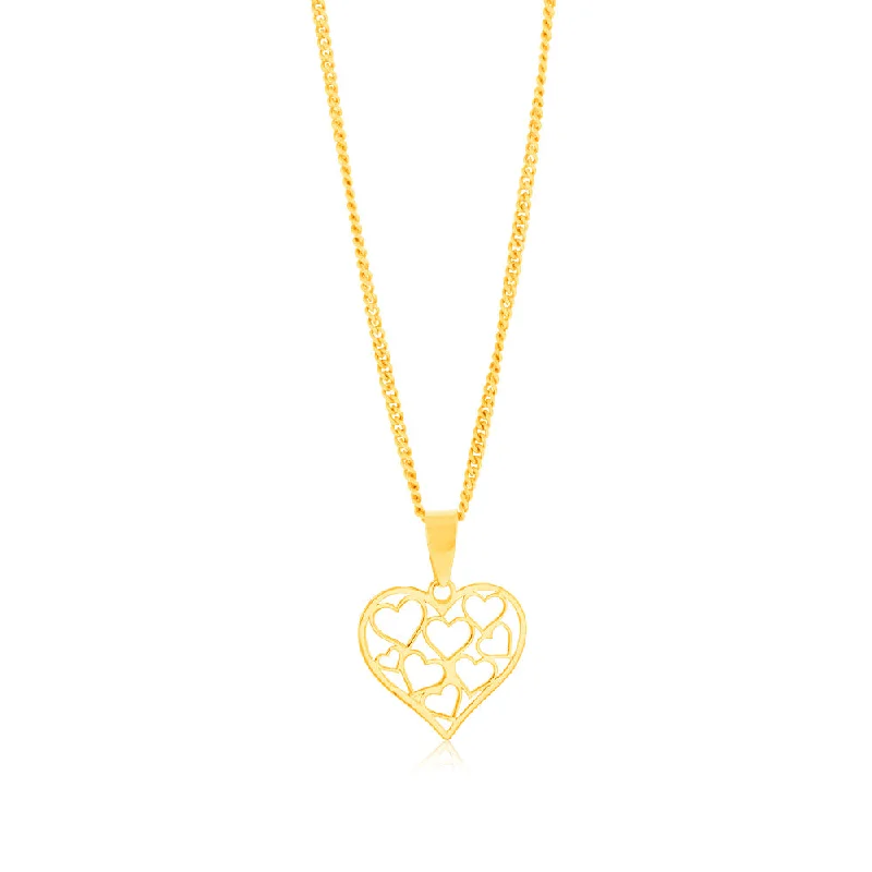 9ct Yellow Gold Heart With Cut Out Hearts Pendant