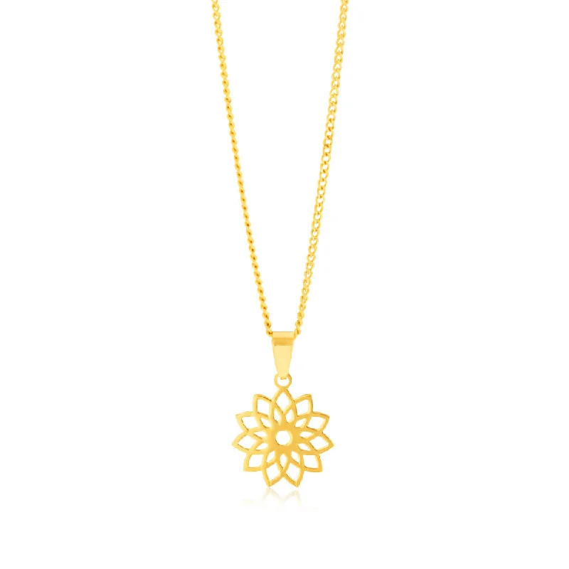 9ct Yellow Gold Tribal Flower Cut Out Pendant