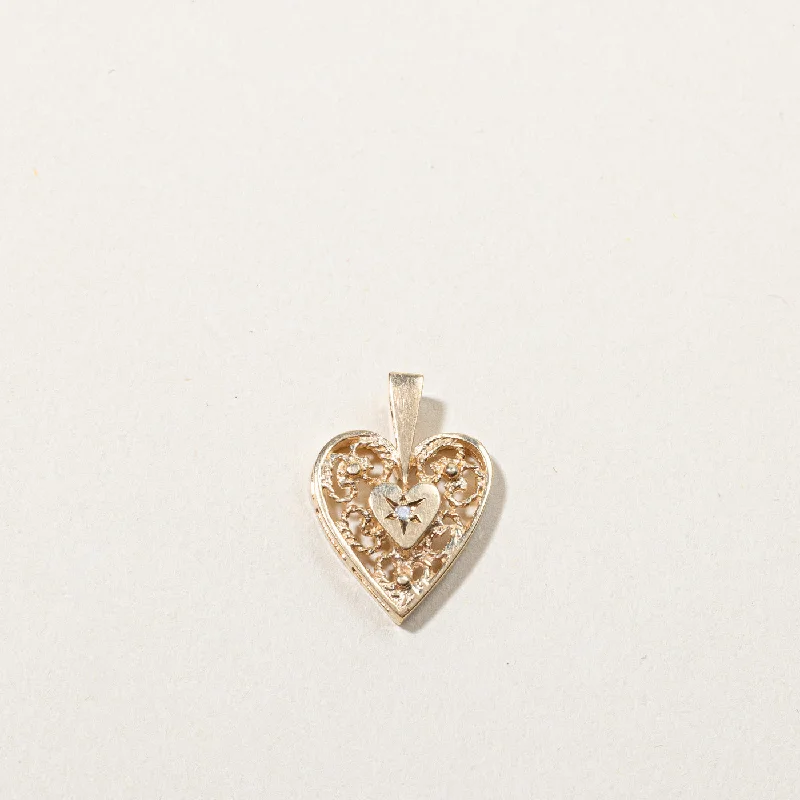 Filigree Heart Diamond Pendant | 0.01ct |