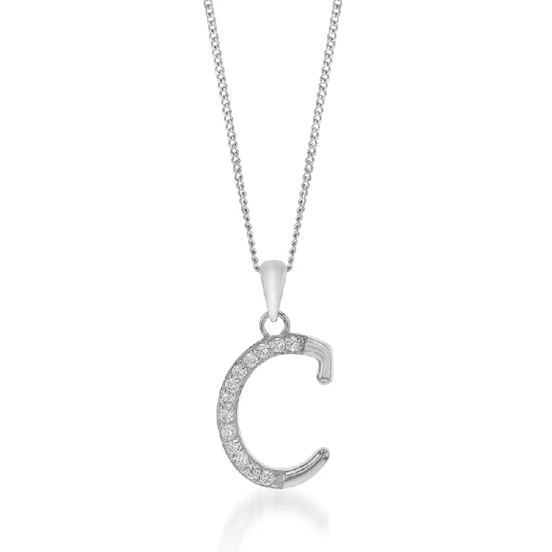 Sterling Silver Cubic Zirconia Cursive Initial "C" Pendant