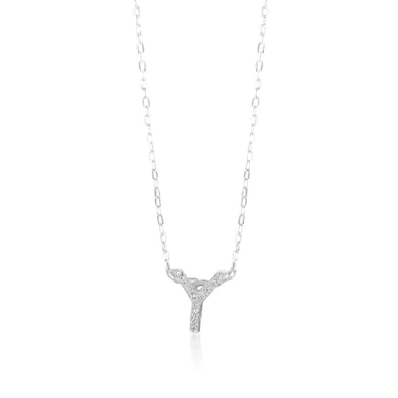 Sterling Silver Cubic Zirconia Inital "Y" Pendant On 39+3cm Chain