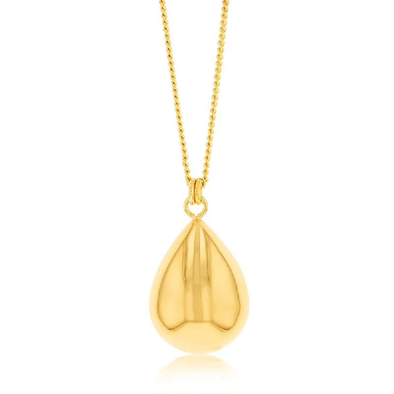 Sterling Silver Gold Plated Polished Tear Drop Pendant On Chain