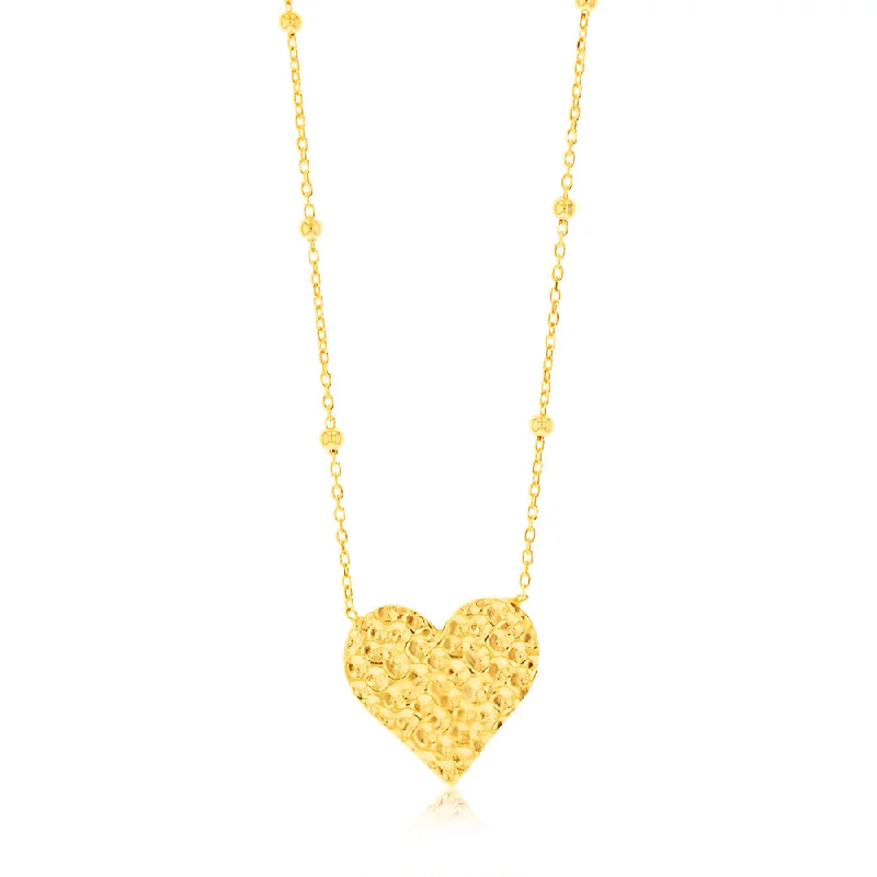 Sterling Silver Gold Plated Textured Heart Pendant on 42+3cm Chain