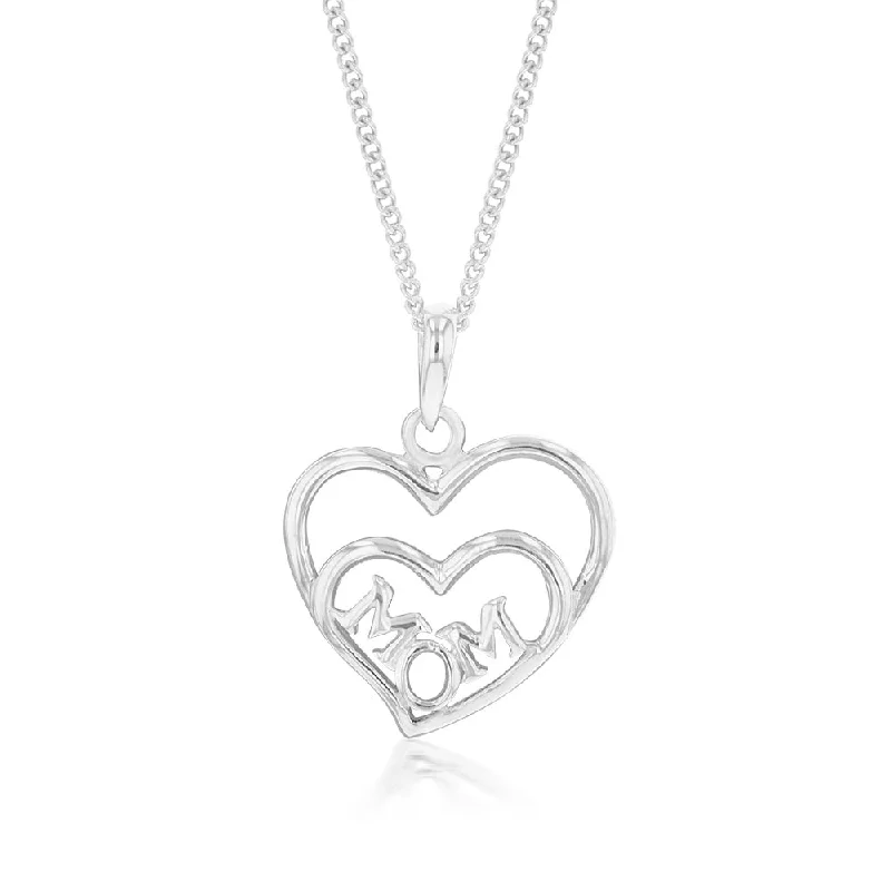 Sterling Silver Open Twin Hearts MOM Pendant