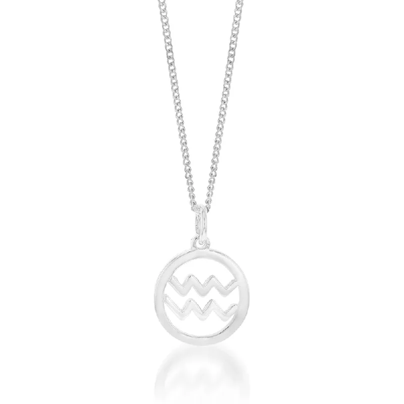 Sterling Silver Round Zodiac/Star Sign Aquarius Pendant