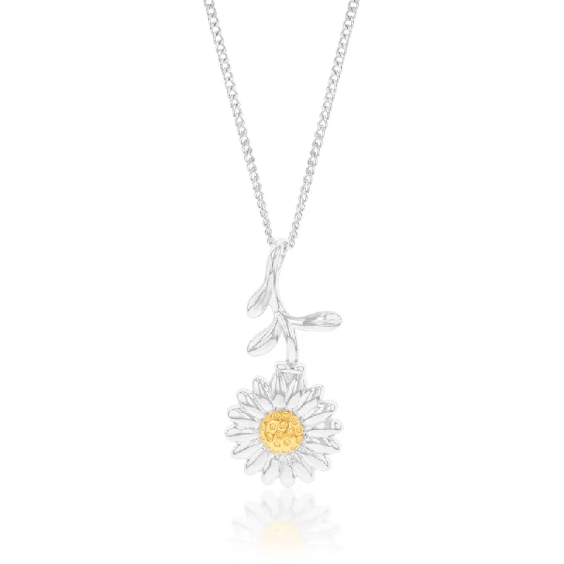 Sterling Silver Sunflower With Stem And Yellow Center Pendant