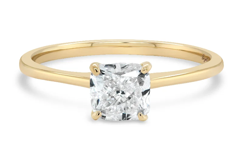 1.00CT Lab Grown Cushion Engagement Ring: Yellow Gold