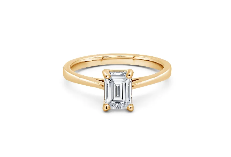 1.00CT Lab Grown Emerald Cut Engagement Ring: Yellow Gold