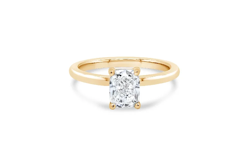 1.01CT Lab Grown Cushion Cut Engagement Ring: Yellow Gold