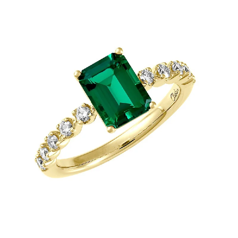 1.30CT Lab Grown Diamond & Emerald Ring: Yellow Gold