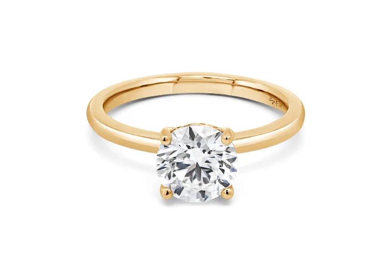 1.50CT Lab Grown Round Brilliant Cut Hidden Halo Engagement Ring: Yellow Gold