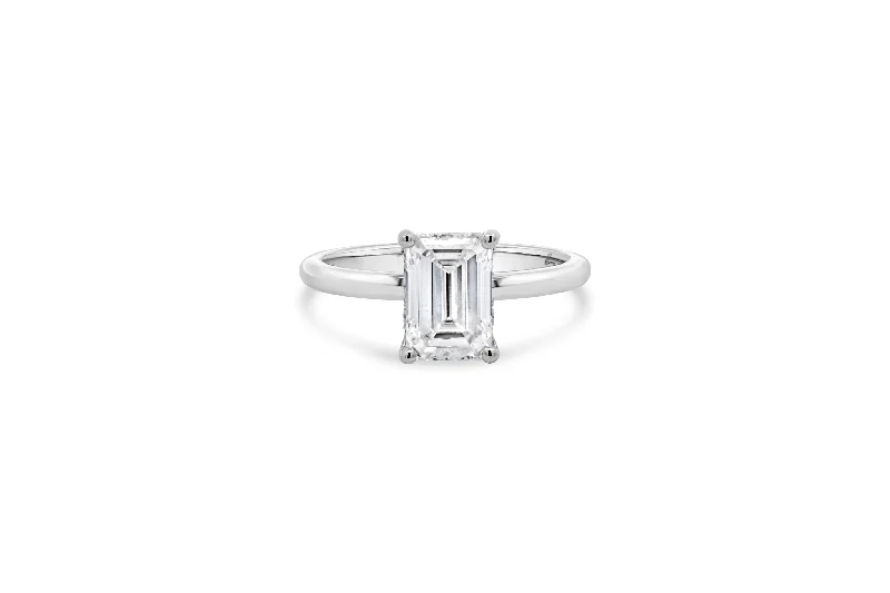 2.11CTW Lab Grown Emerald Cut Diamond Hidden Halo White Gold Engagement Ring