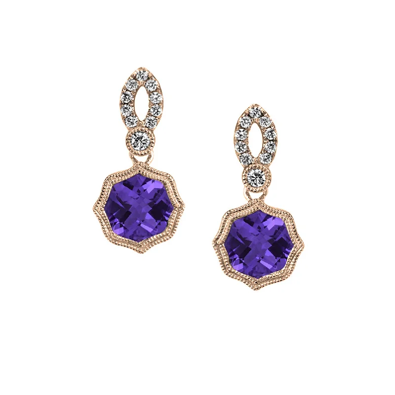 Amethyst 14K Rose Gold Earring with Diamonds