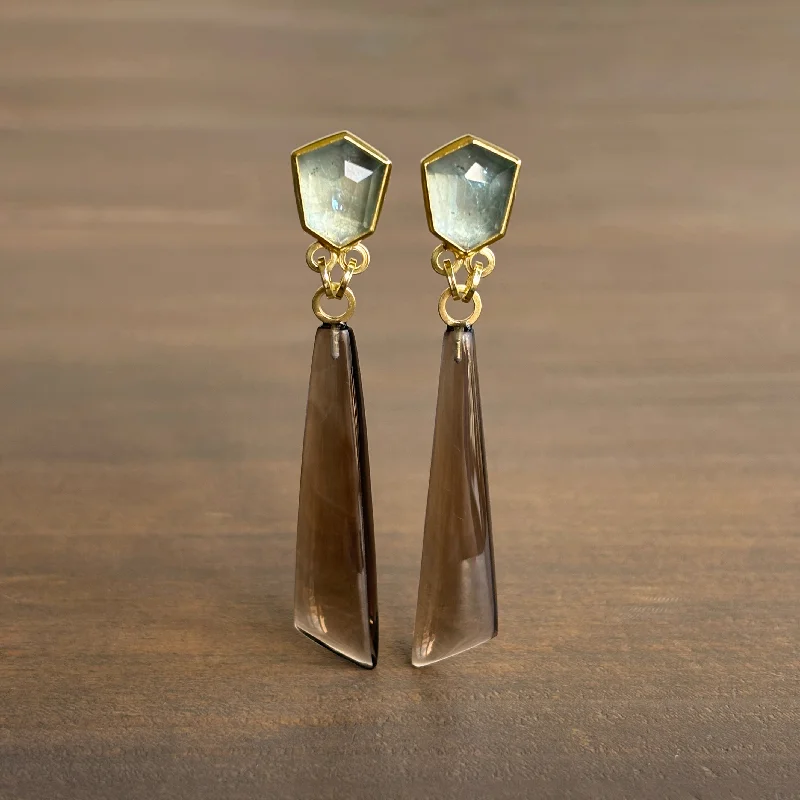 Aquamarine & Smoky Quartz Earrings