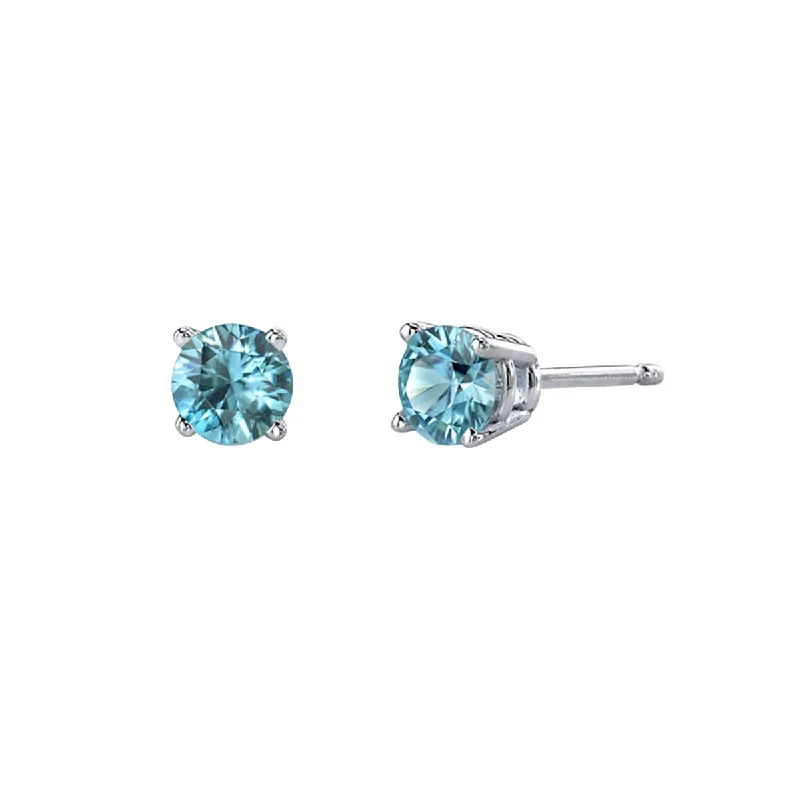 Blue Zircon 14K White Gold Stud Earrings