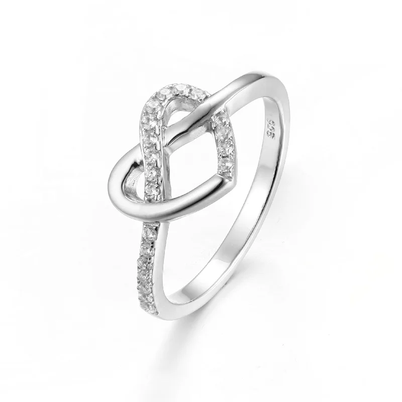 Casablanca Sterling Silver Infinity Heart Knot Ring with Pavé Accents