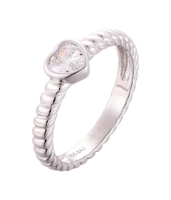 Casablanca Heart-Shaped CZ Sterling Silver Ring