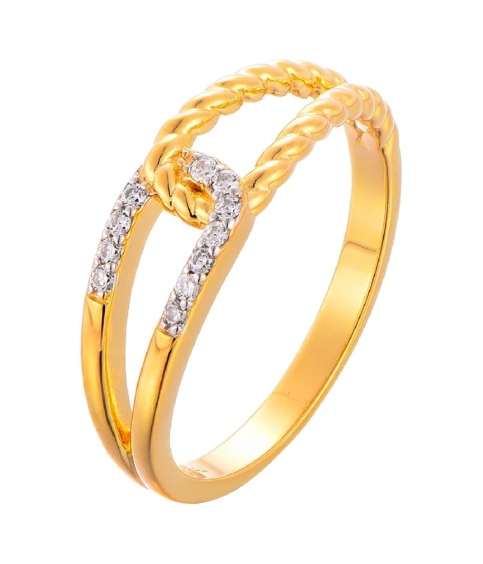 Casablanca Gold-Plated CZ Rope Knot Sterling Silver Ring