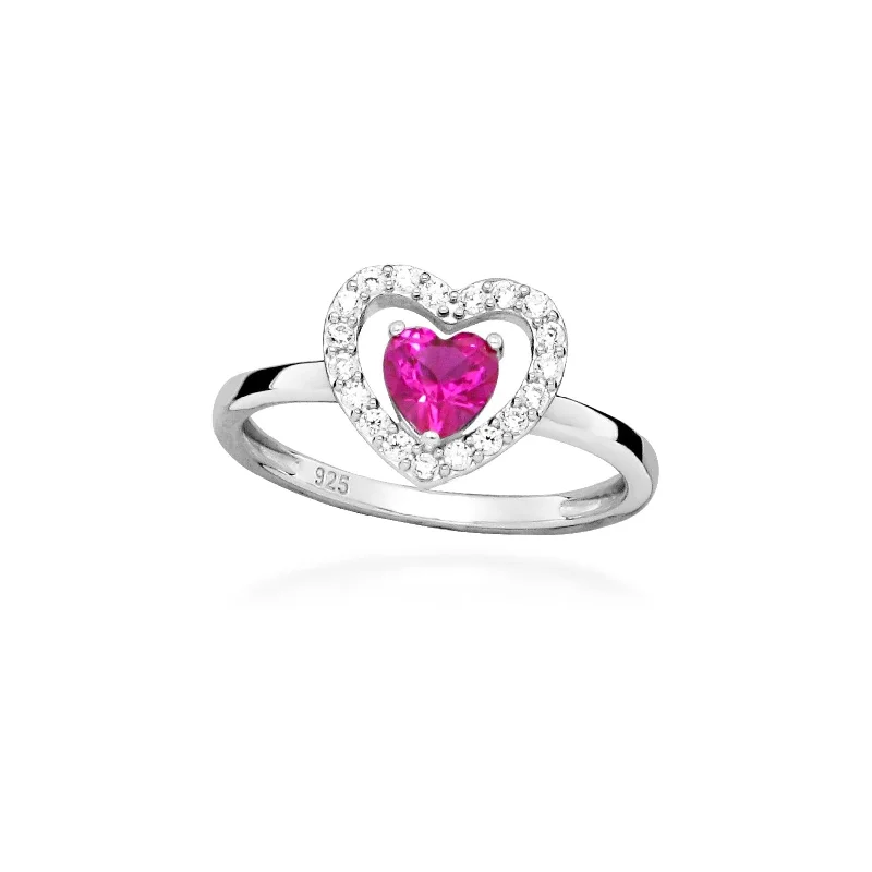 Casablanca Sterling Silver Open Ruby Heart Halo Ring