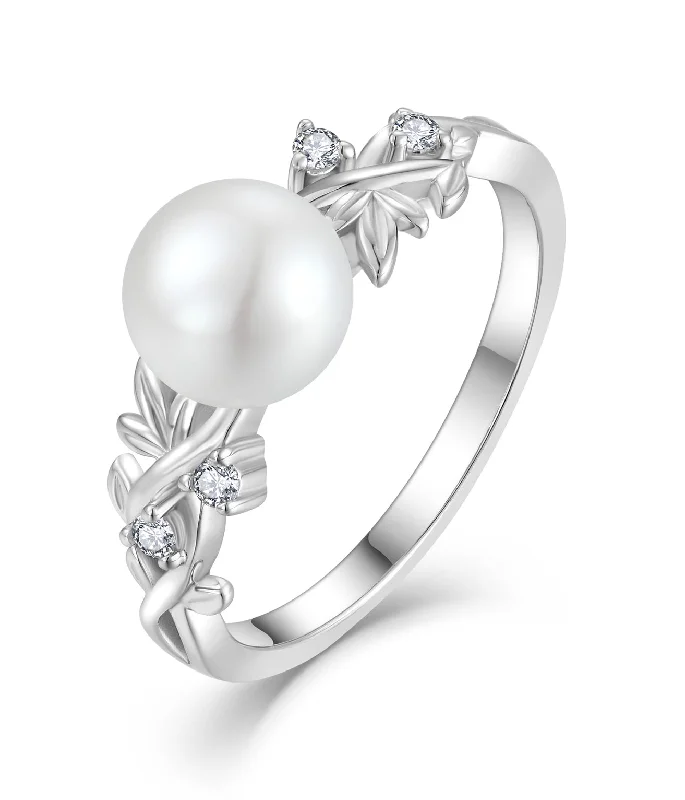 Casablanca Silver Pearl Leaf Ring