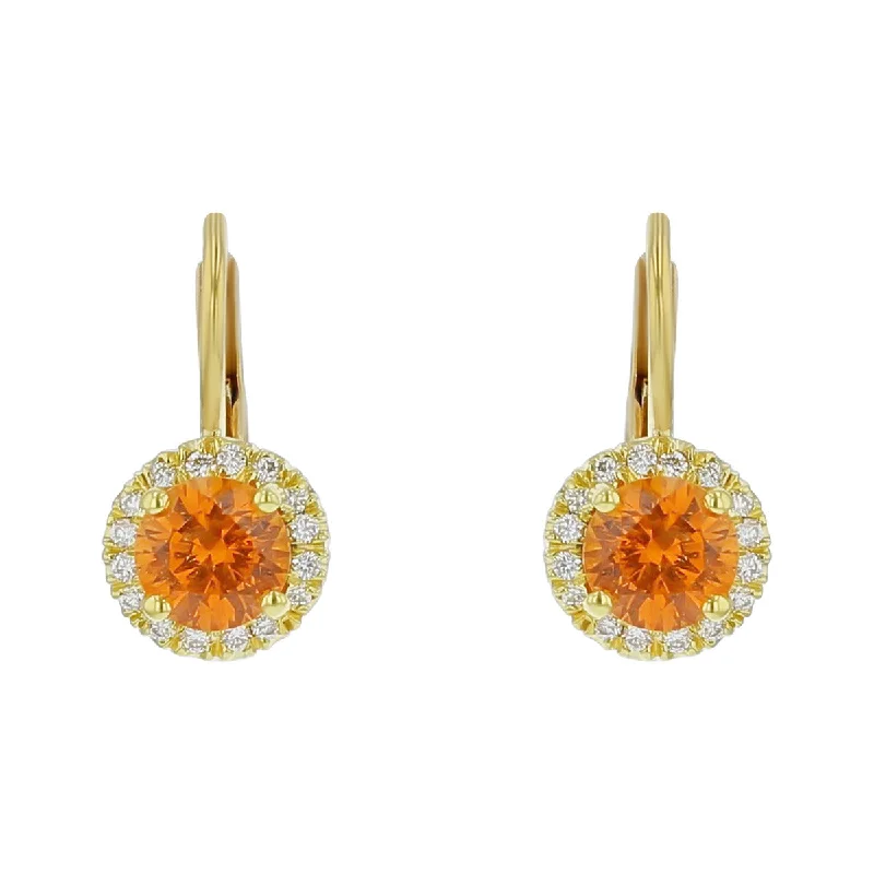 Mandarin Garnet and Diamond Halo Drop Earrings