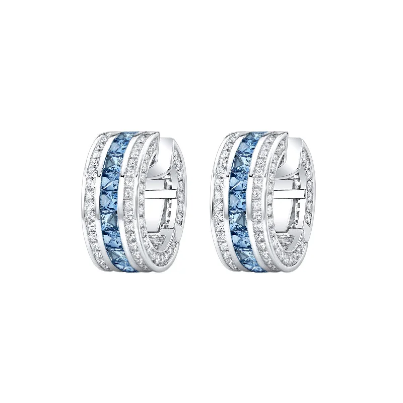 Masterpiece Sapphire and Diamond Clutch Hoop Earrings