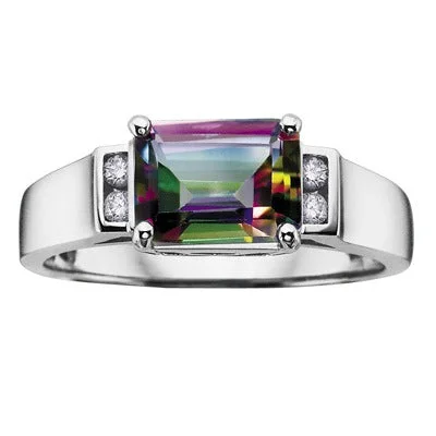 Mystic Topaz and Diamond White Gold Ring