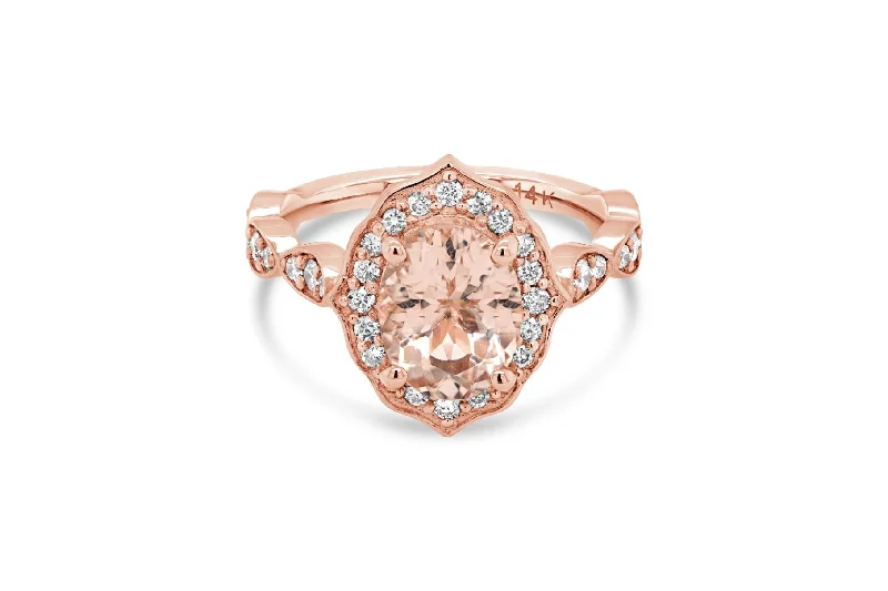 1.60CT Oval Morganite Rose Gold Antique Style Ring