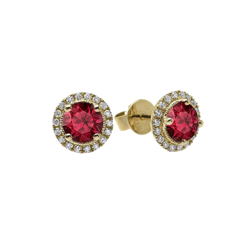 Ruby 14K Yellow Gold Stud Earrings with Diamonds