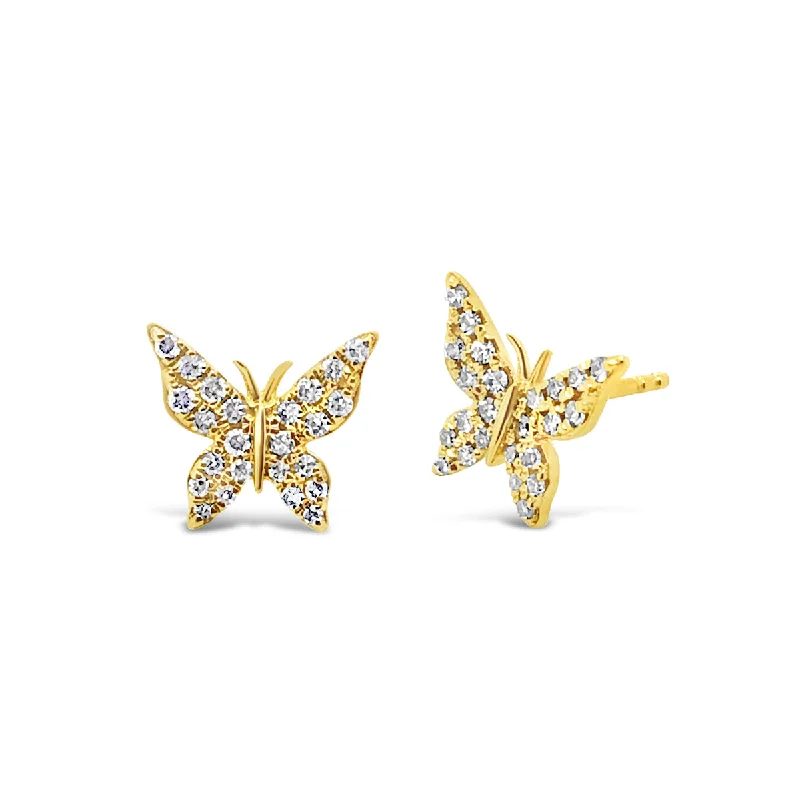 Yellow Gold Diamond Butterfly Stud Earrings