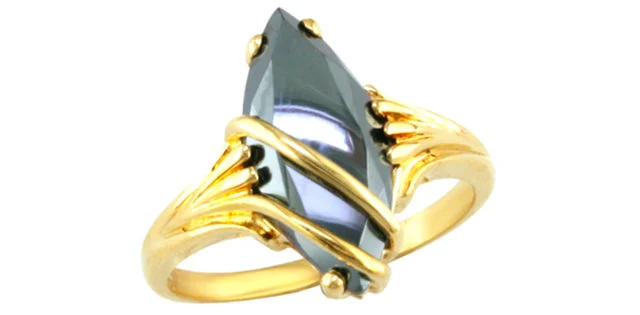 Yellow Gold Black Hematite Gemstone Ring