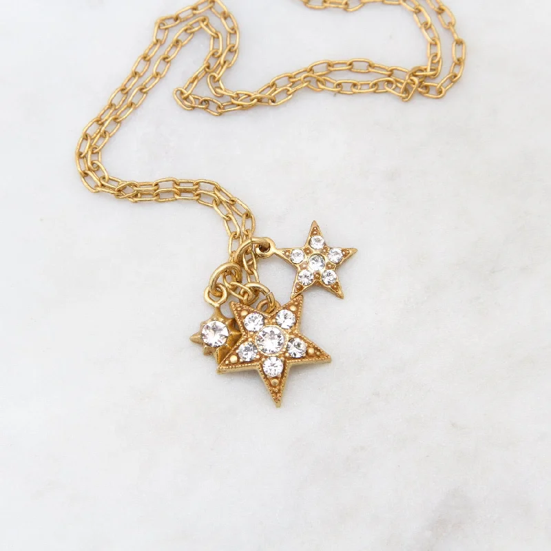 3 Star Charm Necklace - Gold Plate