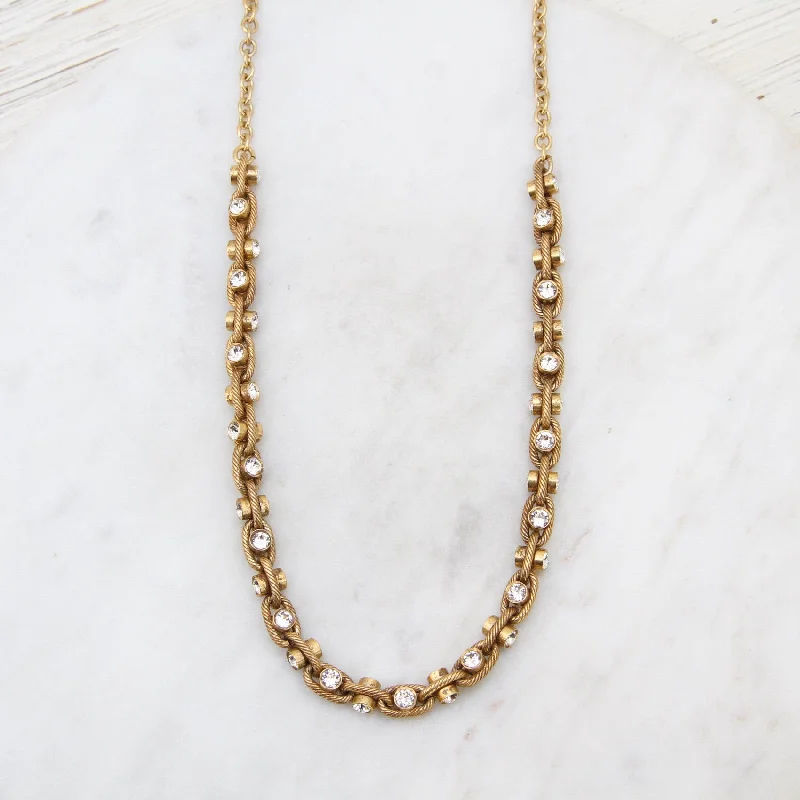 Swarovski Crystal Barbell Chain Necklace - Gold Plate