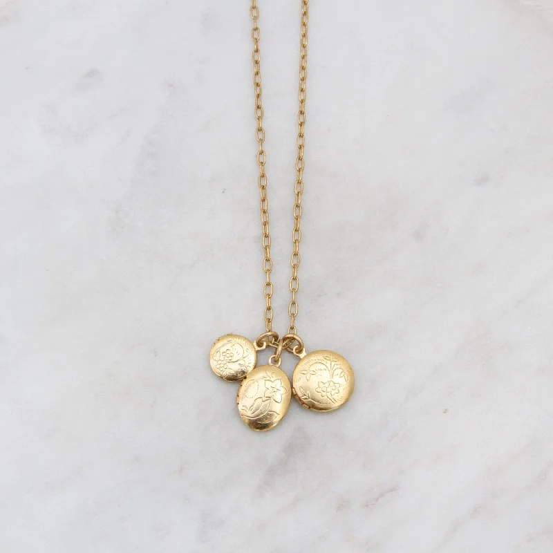 Triple Locket Necklace - Gold Plate