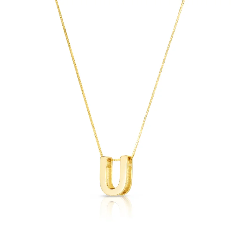 14K Gold Block Letter Initial U Necklace