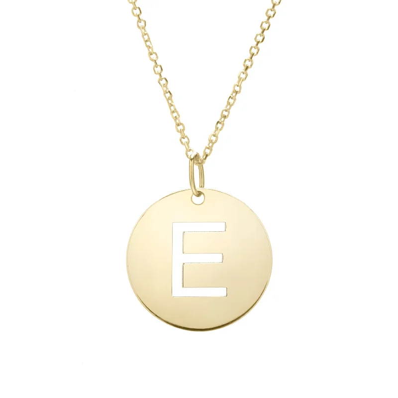 14K Gold Disc Initial E Necklace