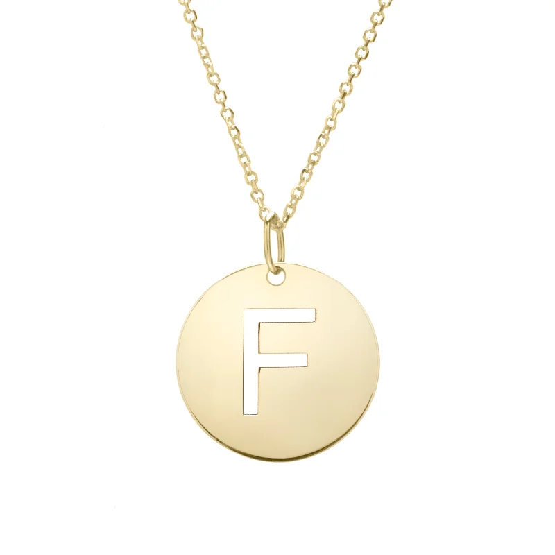 14K Gold Disc Initial F Necklace