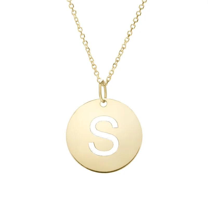 14K Gold Disc Initial S Necklace