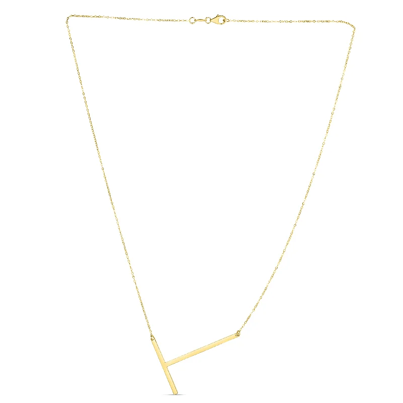 14K Gold Large Initial T Necklace