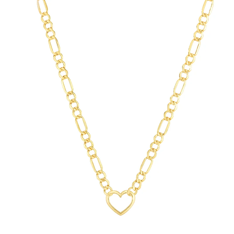 14K Heart Figaro Chain Necklace