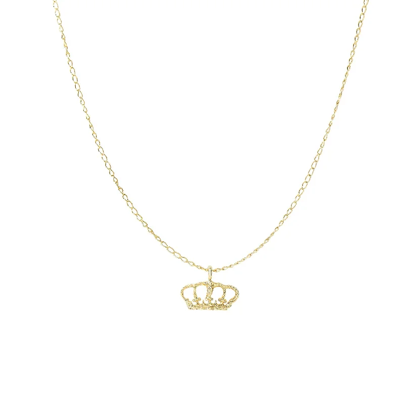 14kt 18 inches Yellow Gold 7.2x9.5mm Shiny Small Crown Pendant On 0.82mm Cable Link Chain with Spring Ri ng Clasp