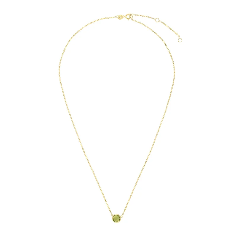 14kt Gold 17 inches Yellow Finish Extendable Colored Stone Necklace with Spring Ring Clasp with 0.9000ct 6mm Round Green Peridot