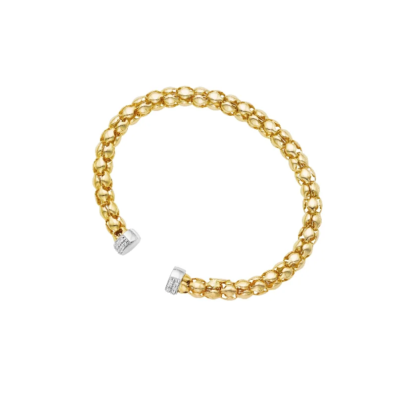 14kt Gold 18 inches Yellow+White Finish Chain:6mm+Drop:58x6mm Polished Lariet Necklace with Lobster Clasp with 0.5400ct 1.3mm White Diamond