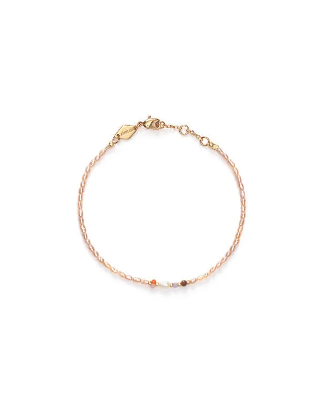 Rice & Shine Peach Melba Gold Plated Bracelet w. Pink Beads