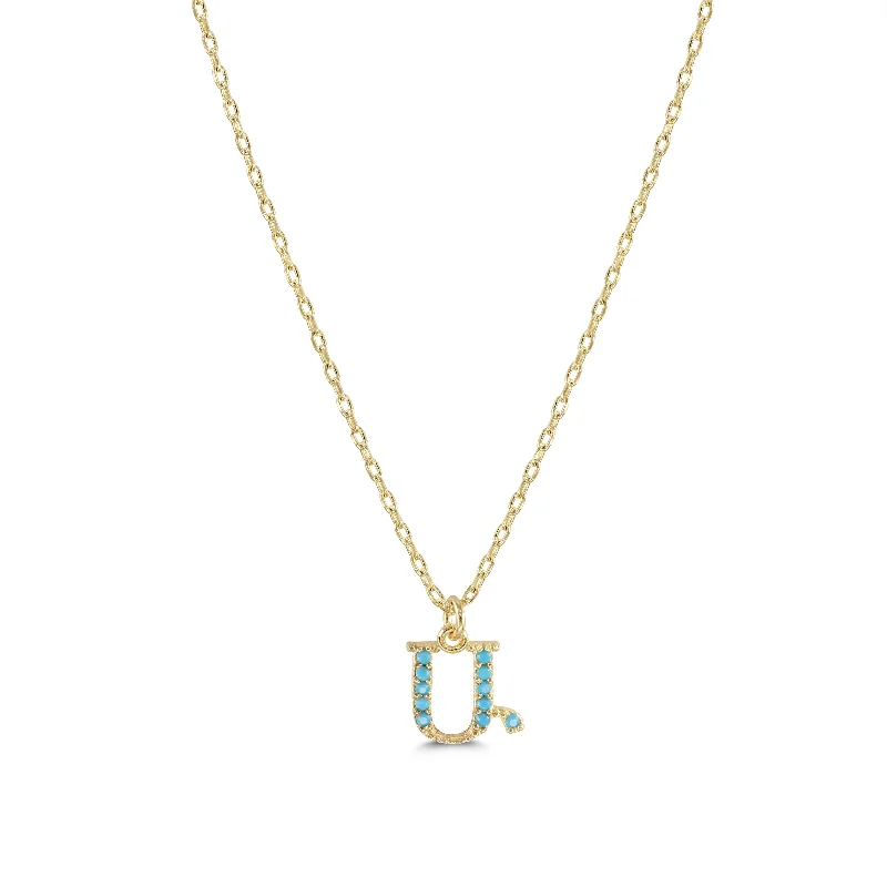 Armenian Initial Necklace Gold w/ Turquoise Stones