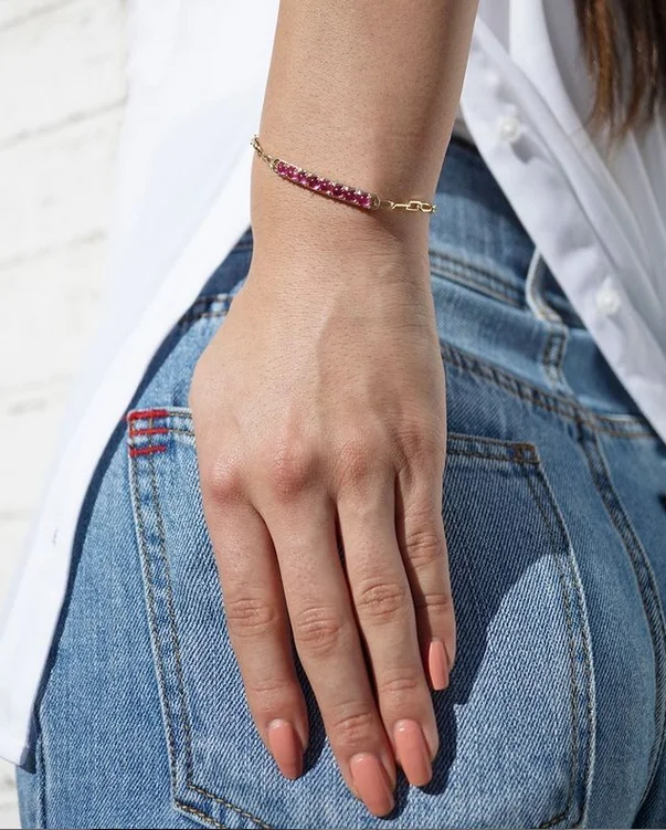 The "Diana" Cabochon Pink Sapphire Bar Bracelet - available on special order