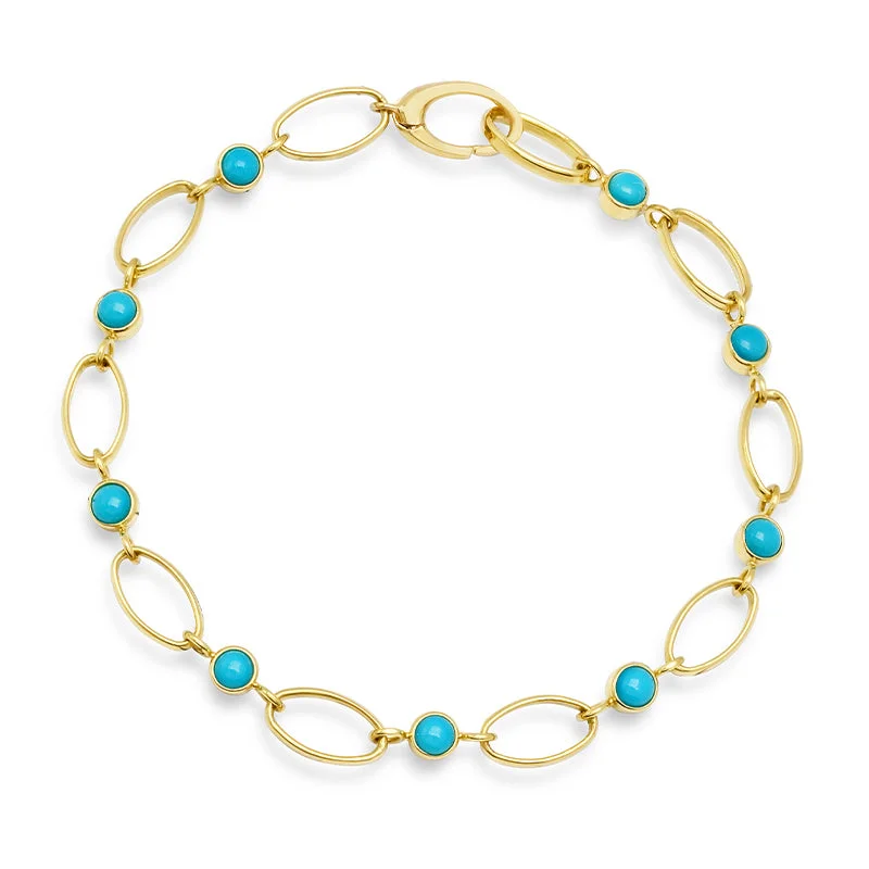 Medium Edith Link Bracelet with Turquoise Bezel Accents