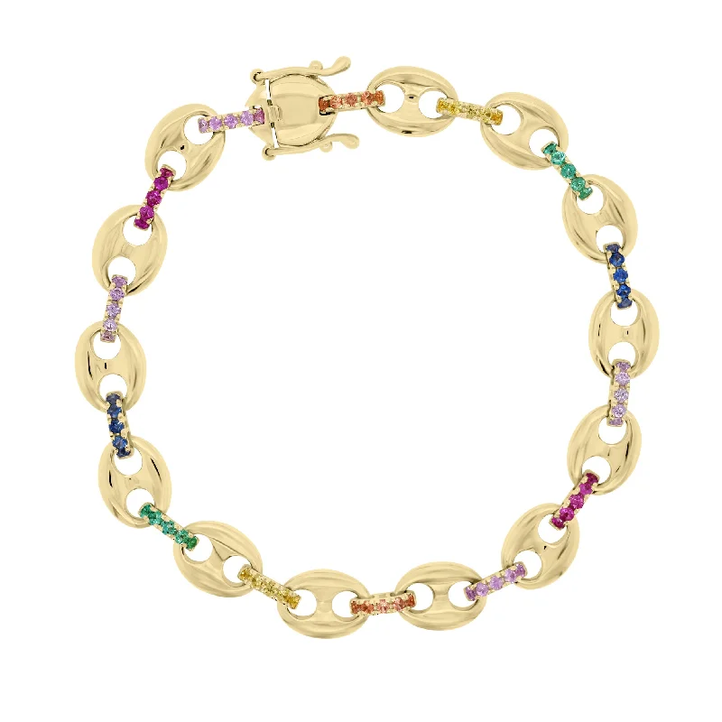 Multicolor Gemstone Tri-Link Bracelet