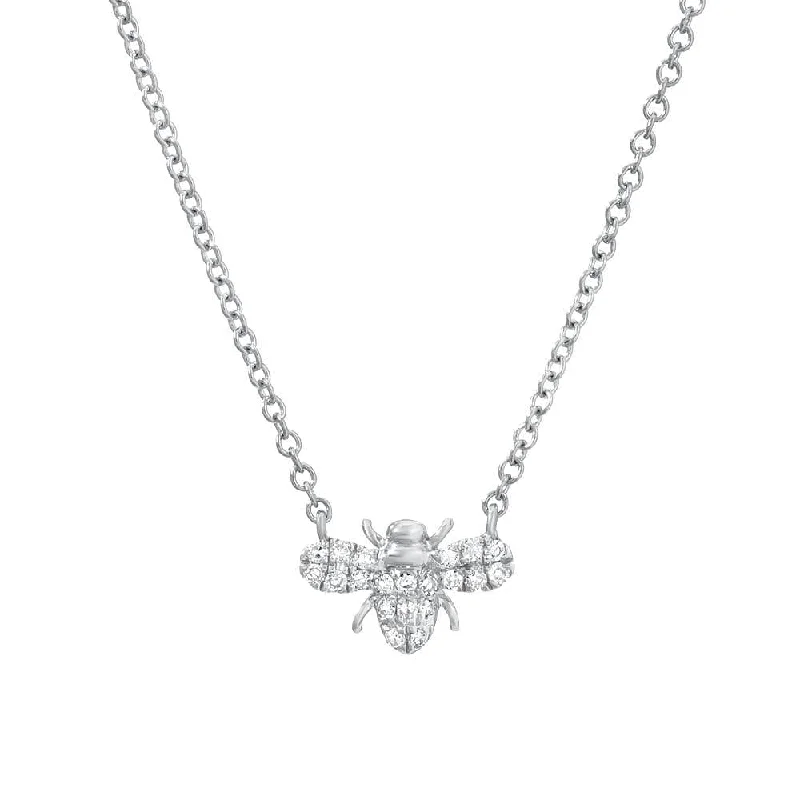 Petite Diamond Bee Necklace - 14K White Gold